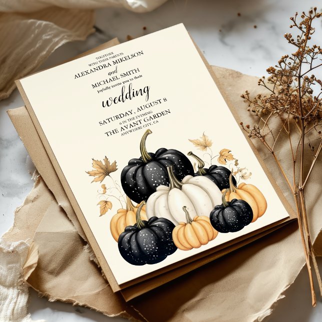 Black and White Pumpkin Bröllop Inbjudningar (Skapare uppladdad)