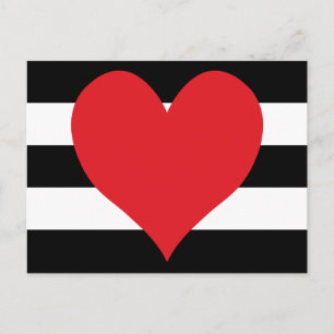 Black and White Rand Red Heart Vykort