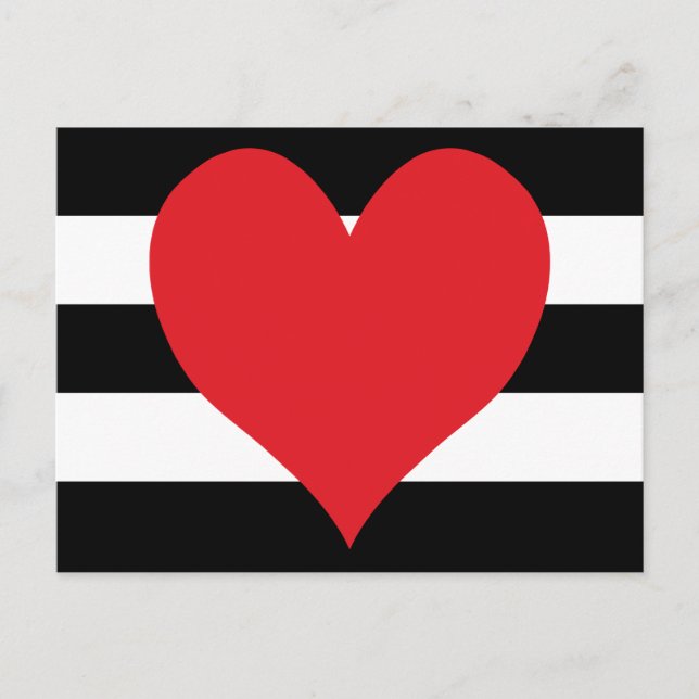 Black and White Rand Red Heart Vykort (Framsida)