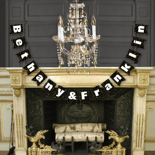 Black and White Random Guld Dot Patten Bröllop Vimplar