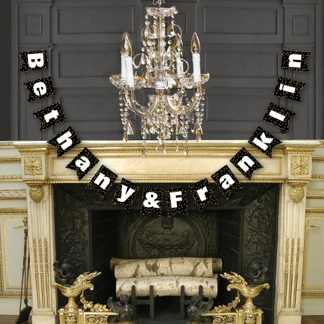 Black and White Random Guld Dot Patten Bröllop Vimplar (Skapare uppladdad)