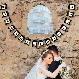 Black and White Random Guld Dot Patten Bröllop Vimplar