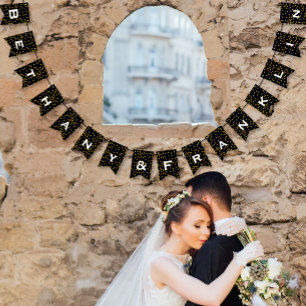 Black and White Random Guld Dot Patten Bröllop Vimplar