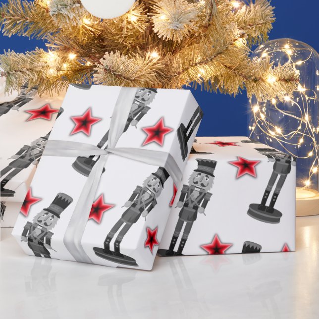 Black and White Red Stars Nutcracker Soldier Presentpapper (Helgdagar)
