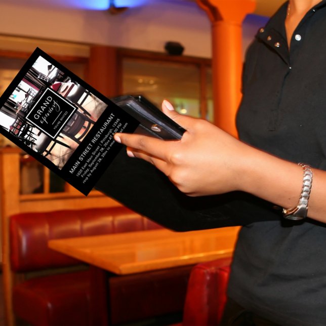 Black and White Restaurant Grand Open Photo Inbjudningar (Skapare uppladdad)