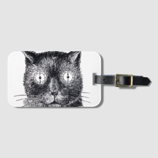 Black and White Retro Cat Face Luggage Tag Bagagebricka