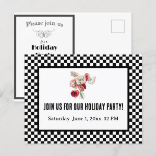 Black and White Retro Checkerboard Company Picnic Helg Vykort