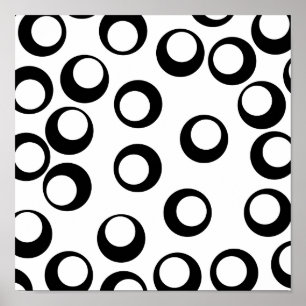 Black and White Retro Circles Mönster. Poster