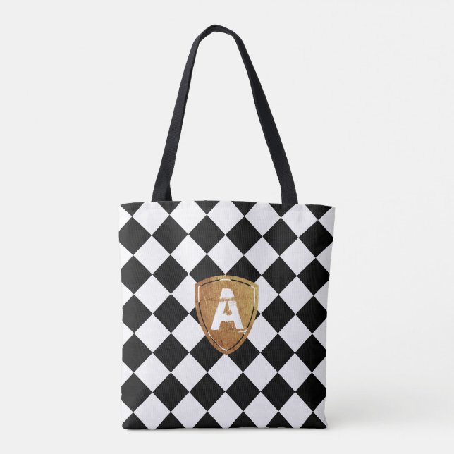 Black and White Rhombus Classic med ditt Monogram Tygkasse (Baksida)