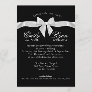 Black and White Ribbon Bow Bröllop Inbjudningar