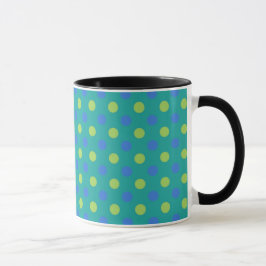Black and White Ringer Mugg, Blue Måne Polka dots Mugg