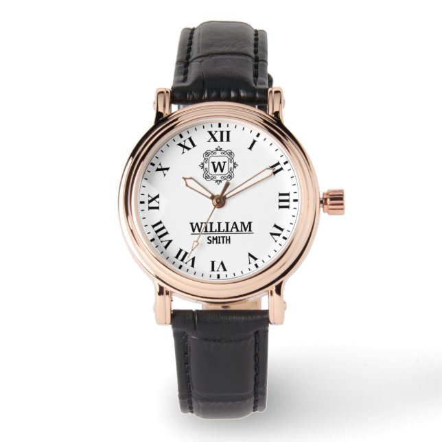 Black and white Roman numeral classic monogram Armbandsur (Framsida)