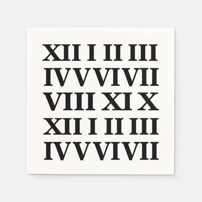 Black and White Roman Numeral Party Pappersservett (Framsidan)