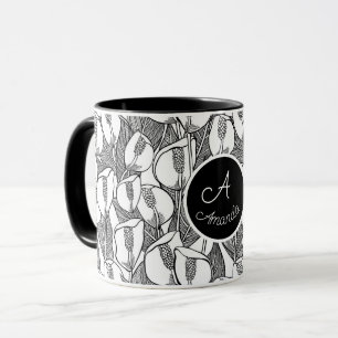 Black and White Romantic Peace Lily Mugg