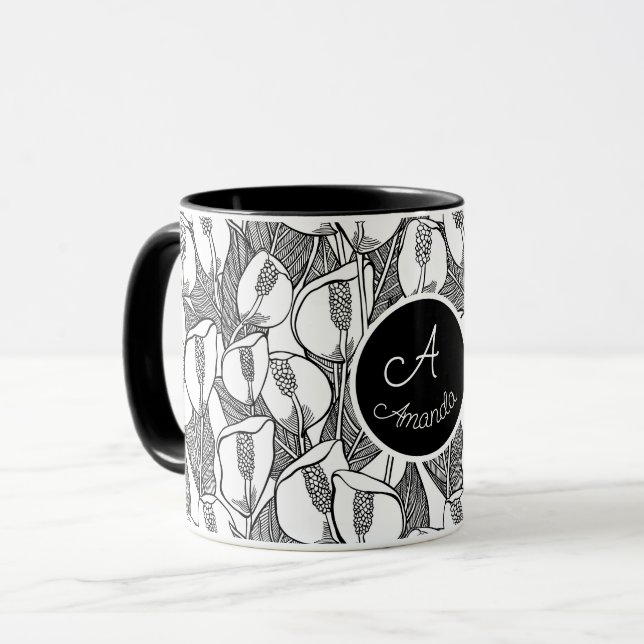 Black and White Romantic Peace Lily Mugg (Framsida vänster)
