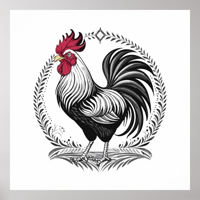 Black and white rooster poster (Framsidan)