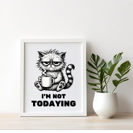 Black and White Rumpy Cat Coffee Art Poster