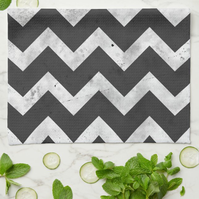 Black and white Rustic Chevron pattern Kökshandduk (Vikta)