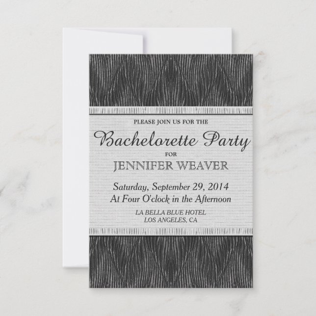 Black and White Satin Faux Fabric Mönster Inbjudningar (Framsida)