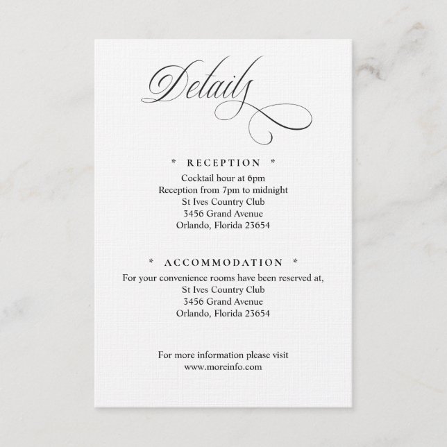 Black and White Script Details Enclosure Card Tilläggskort (Framsida)