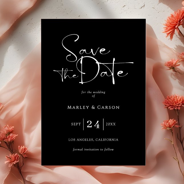Black and White Script Save The Date Wedding Inbjudningar (Skapare uppladdad)