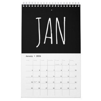 Black and White Script Writing 2026 Kalender