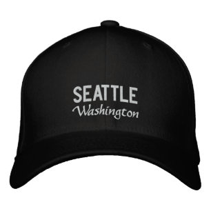 Black and White Seattle Washington Embroiderade Ha Broderad Keps