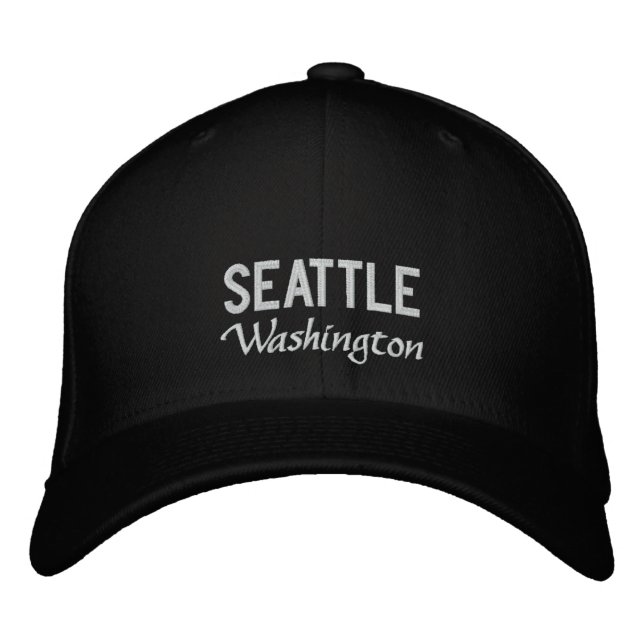 Black and White Seattle Washington Embroiderade Ha Broderad Keps (Framsida)