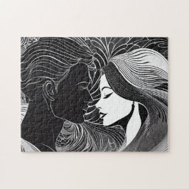 Black and White Secret Kiss of Kärlek Pussel