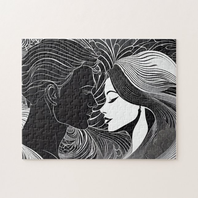 Black and White Secret Kiss of Kärlek Pussel (Horisontell)