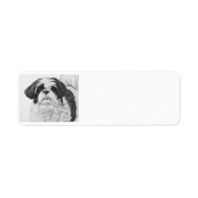 Black and White Shih Tzu Art Returadress Etikett (Framsidan)
