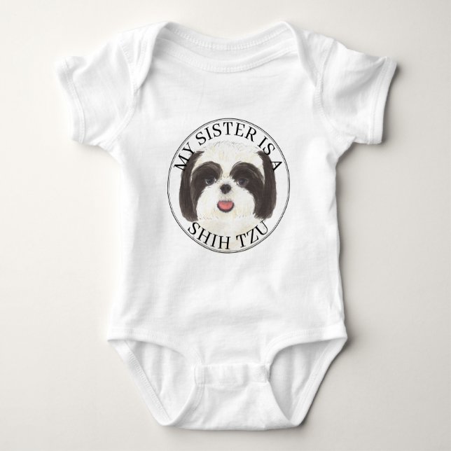 Black and White Shih Tzu Big Sister T Shirt (Framsida)
