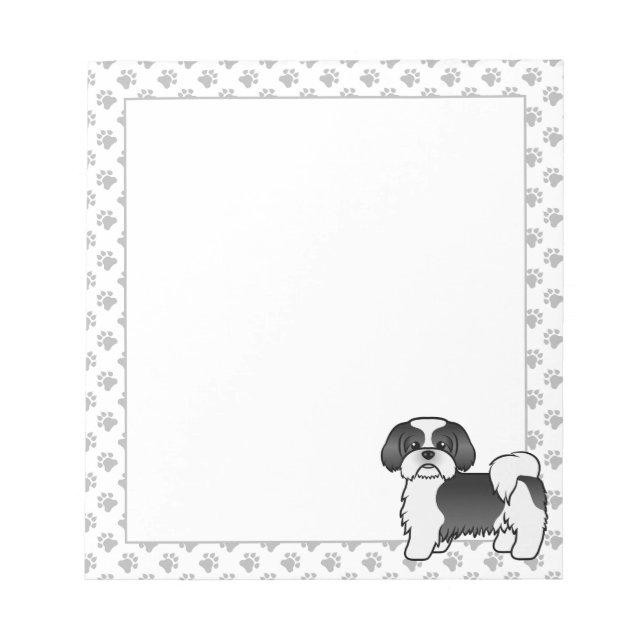 Black and White Shih Tzu Cute Tecknad hund Anteckningsblock (Framsida)
