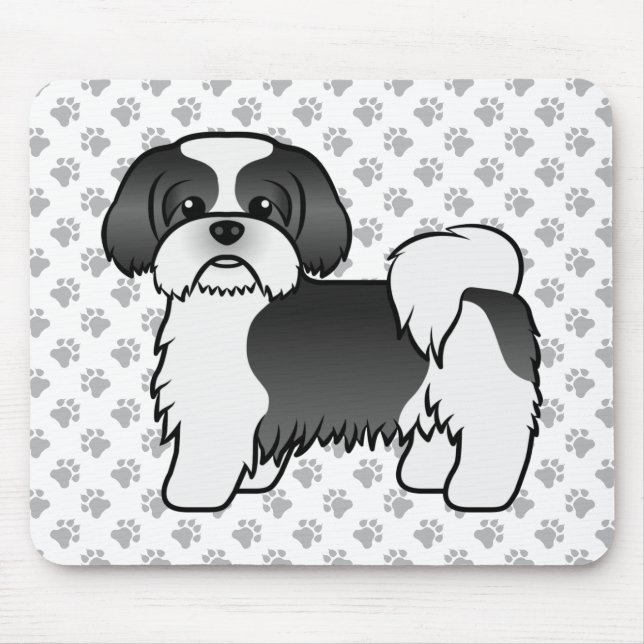 Black and White Shih Tzu Cute Tecknad hund Musmatta (Framsidan)