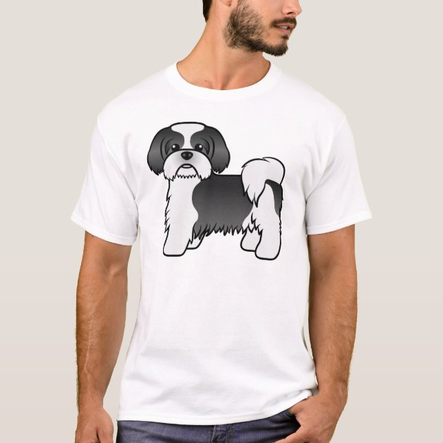 Black and White Shih Tzu Cute Tecknad hund T Shirt (Framsida)