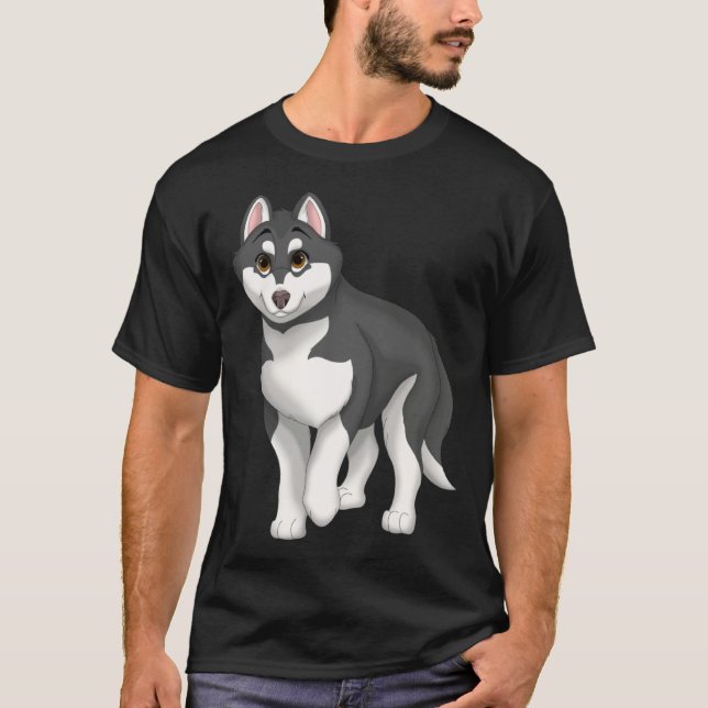 Black and White Siberian Husky Dog with Brown Eyes T Shirt (Framsida)
