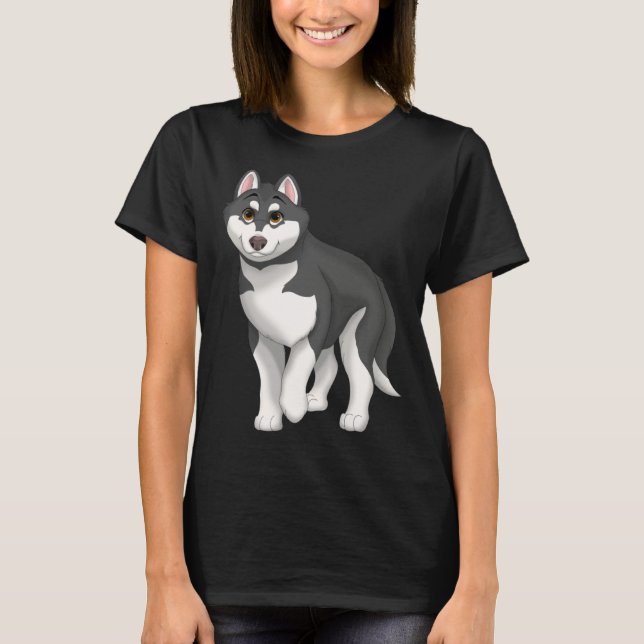 Black and White Siberian Husky Dog with Brown Eyes T Shirt (Framsida)