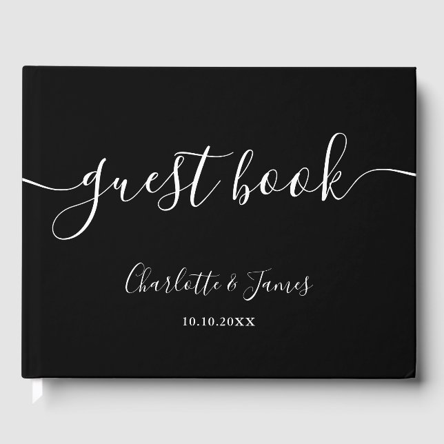 Black And White Signature Script Photo Wedding Gästböcker (Framsida)