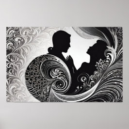 Black and White Silent Vow Silhouette Kärlek Story Poster