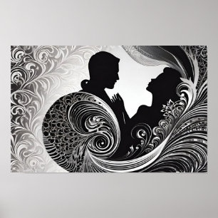 Black and White Silent Vow Silhouette Kärlek Story Poster