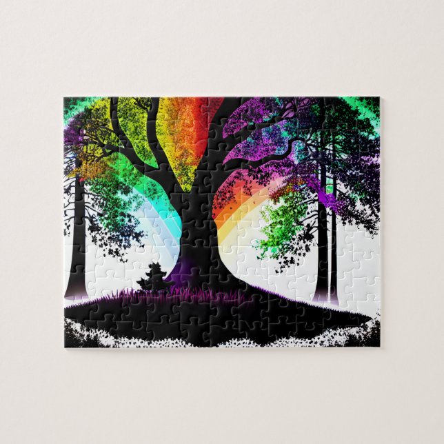 Black and White Silhouette Abstrakt Rainbow Himlar Pussel (Horisontell)