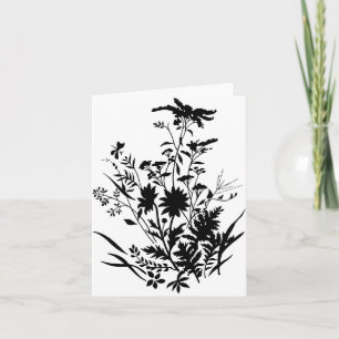 Black and White Silhouette Blommigt...notecard Kort