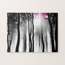 Black and White Silhouette Forest and Tiny Lila