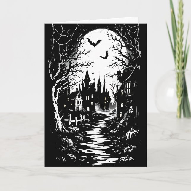 Black and White Silhouette-Haunted Town Kort (Framsida)