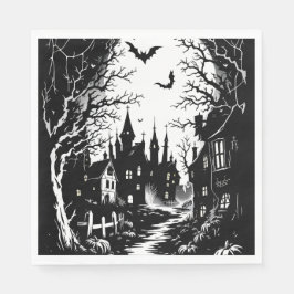 Black and White Silhouette-Haunted Town Pappersservett