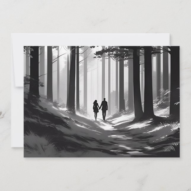 Black and White Silhouette lite Forest Stroll Meddelande (Framsida)