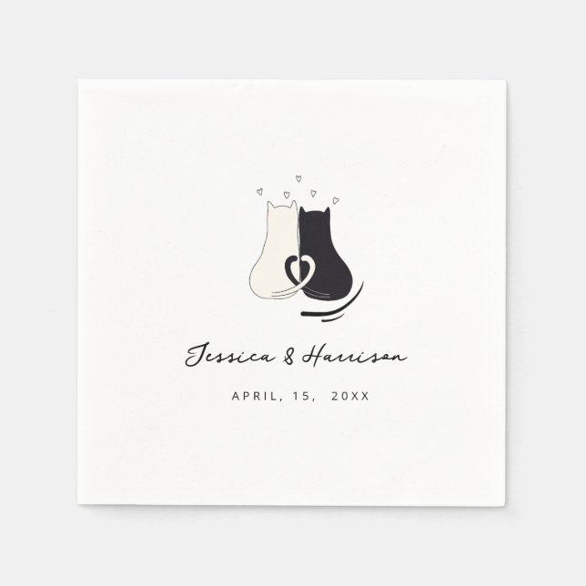 Black and white simple  Cat Modern Wedding Napkin Pappersservett (Framsidan)