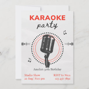 Black and White Simple Karaoke Birthday Party Inbjudningar
