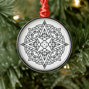 Black and White Simple Mandala Julgransprydnad Metall