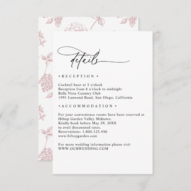 Black and White Simple Minimalist Wedding Details  Tilläggskort (Fram/baksida)